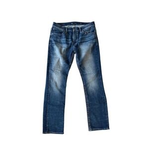 BKE Tyler Slim Straight Jeans Mens 36x31 Blue Denim Whiskered Faded Stretch